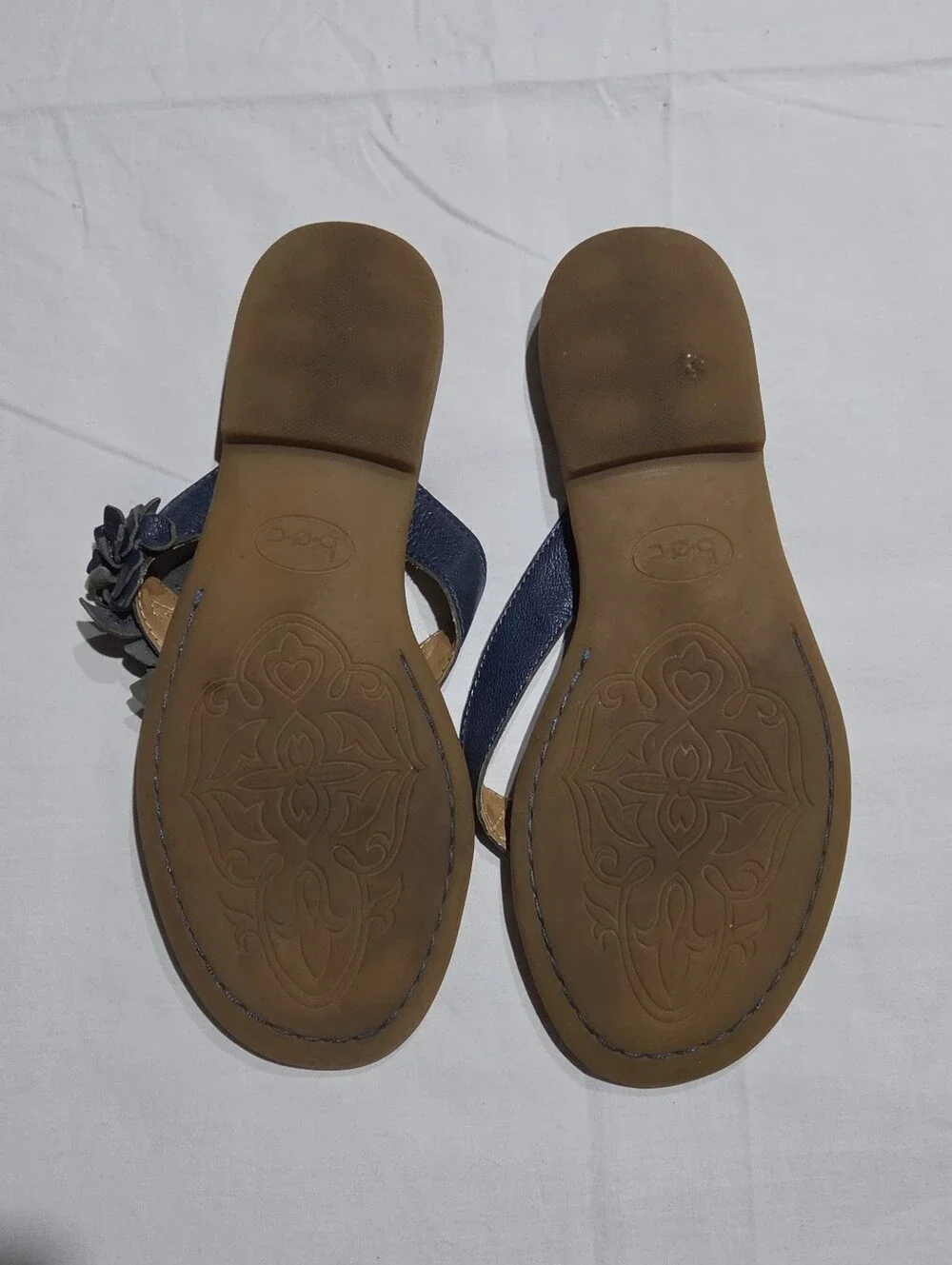 BOC Dark Blue Leather Floral Flip-Flops Thong Sandals 8M